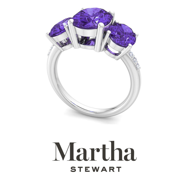 Martha Stewart 5ctw. Oval Amethyst & Lab Grown Diamond Three Stone Ring In Sterling Silver image number null